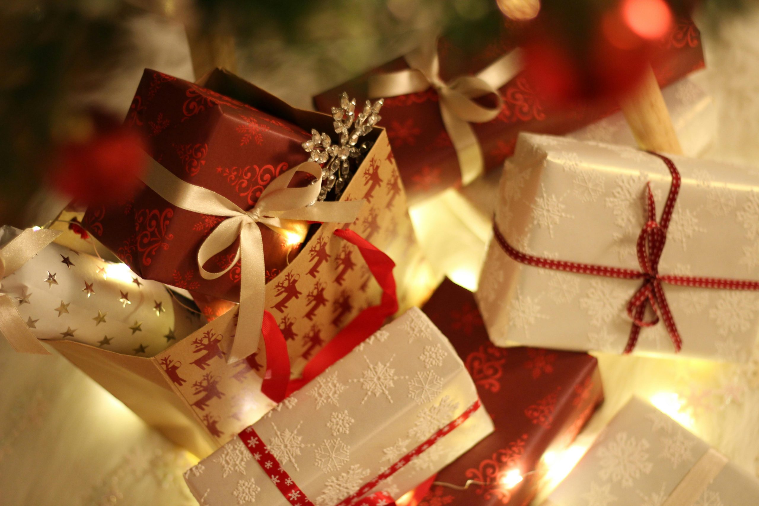 A close up image of Christmas gifts