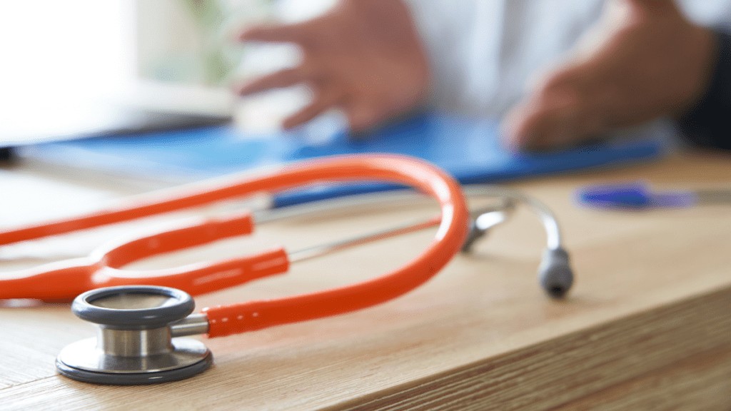 A stethoscope on a table.