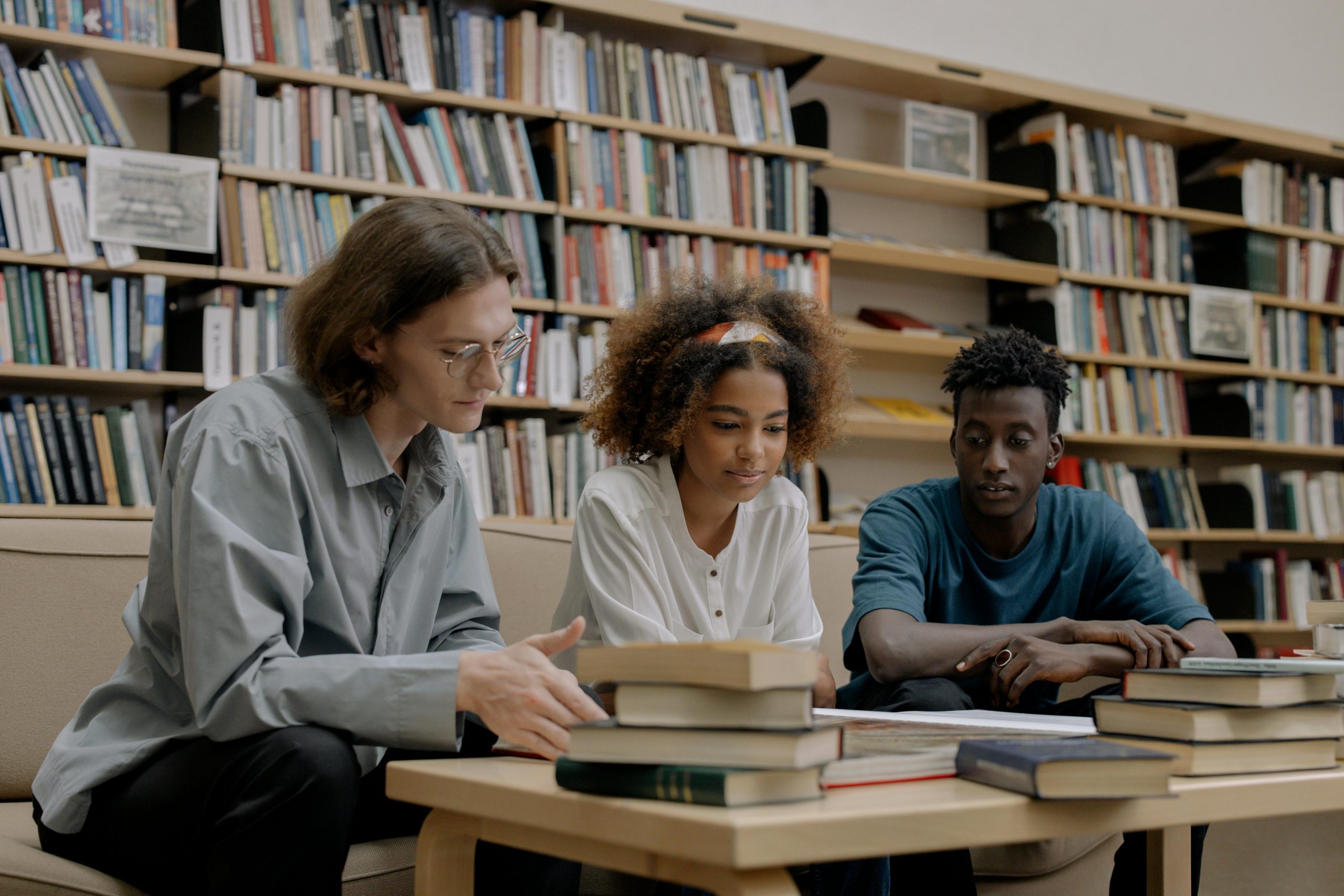 People studying in a library