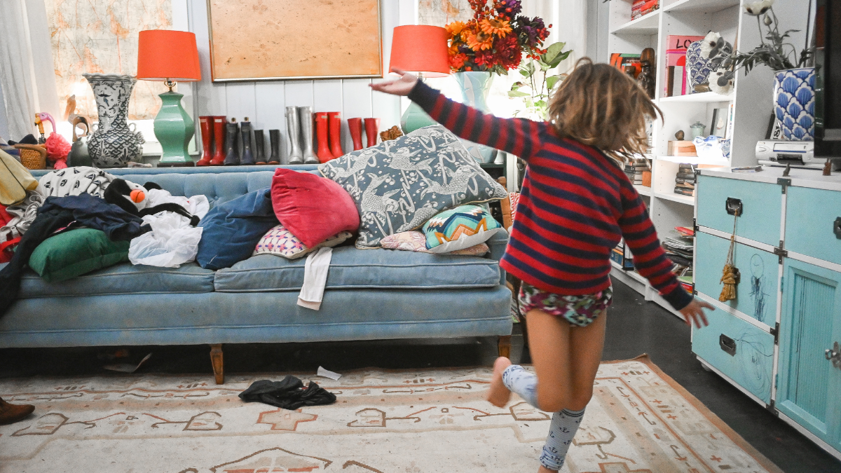 messy family living room