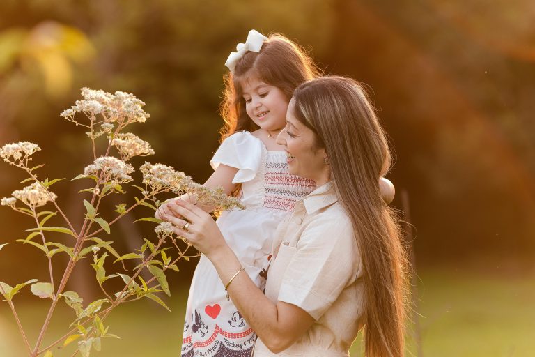 A mother and daughter enjoying nature